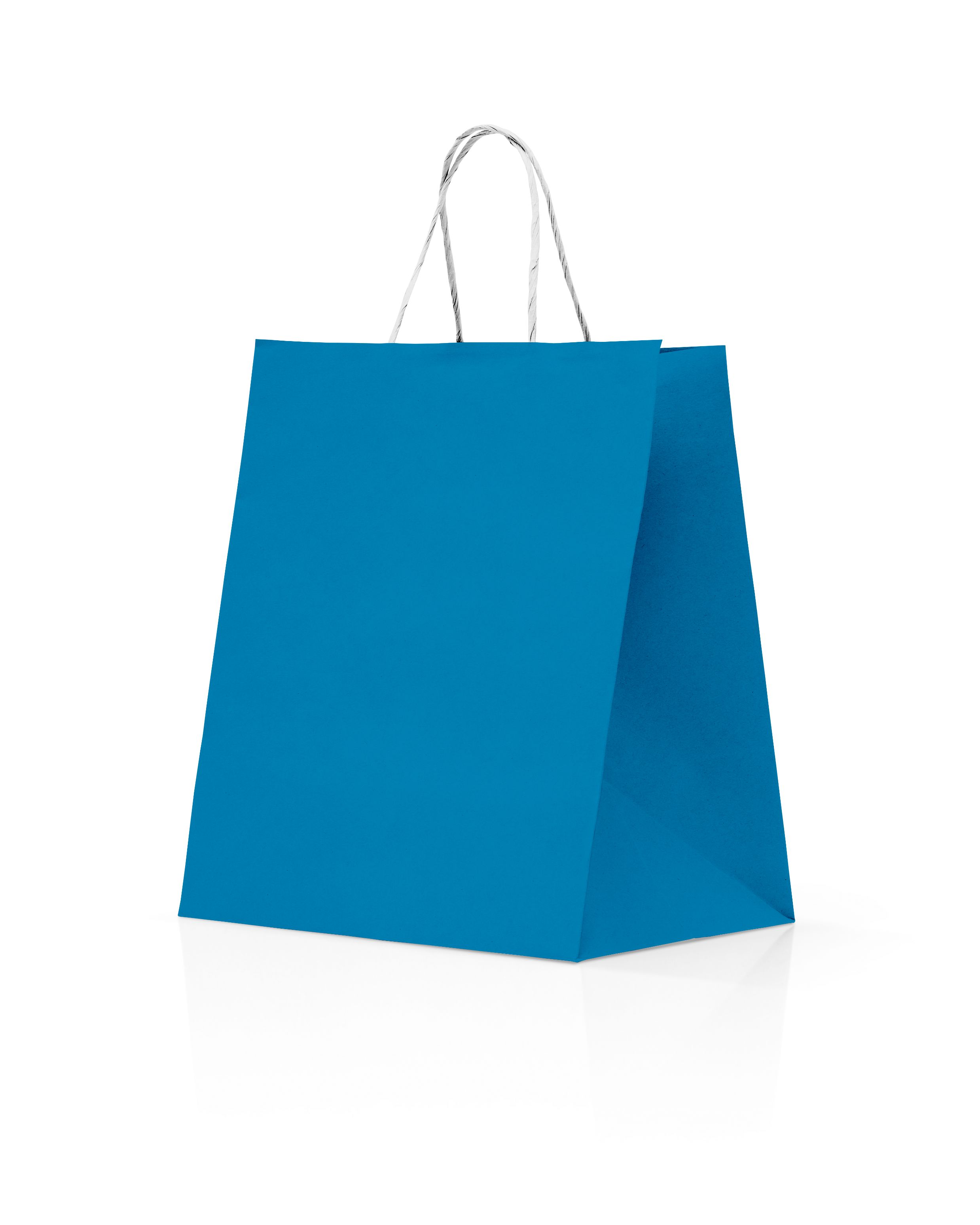 sac kraft bleu vif poignées torsadées 25+10x32 cm