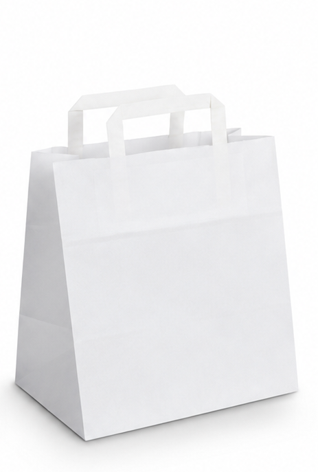 250 sacs kraft blanc poignées plates 26+14x31 cm