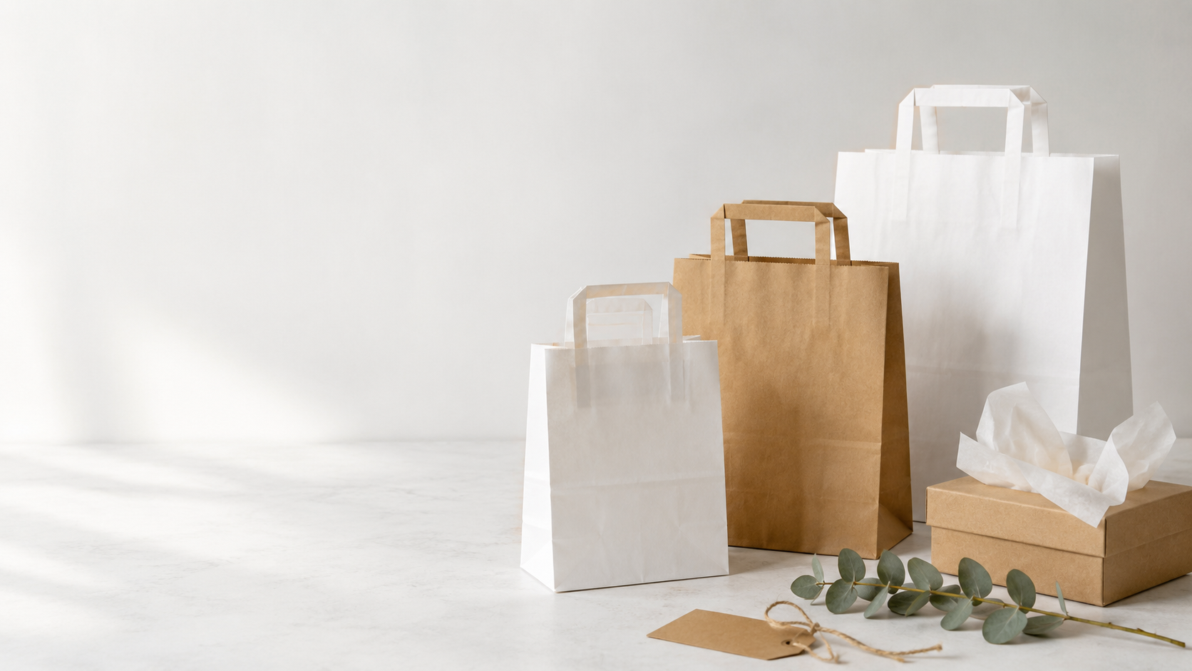 Sac kraft poign�es plates : sacs papier kraft brun et blanc en stock 24/48h