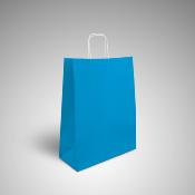 20 sacs kraft bleu vif poignes torsades 35+14x44 cm